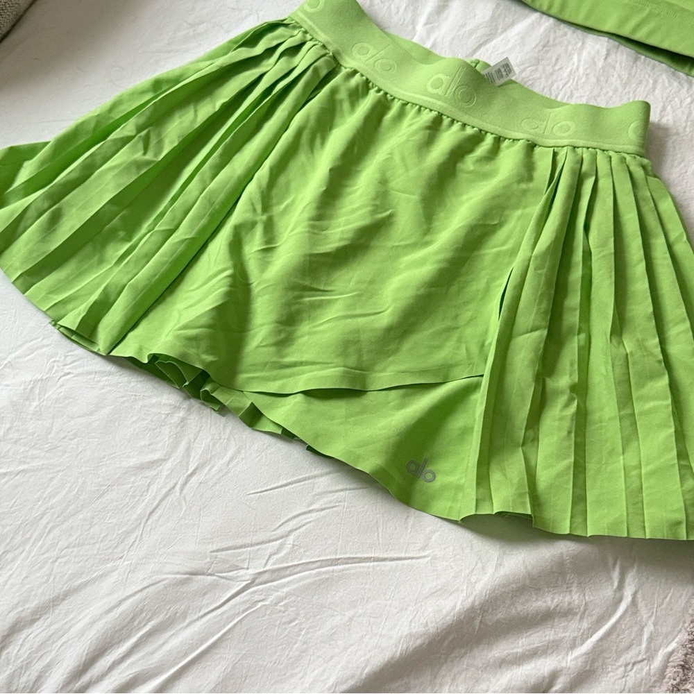 Alo Green Pleated Skirt and Top Set